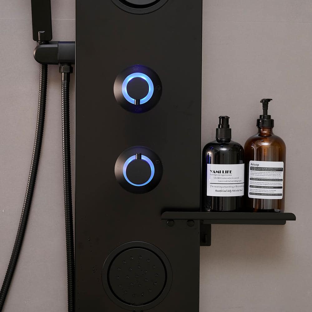 Matte Black Thermostatic Shower Panel System with LED Light