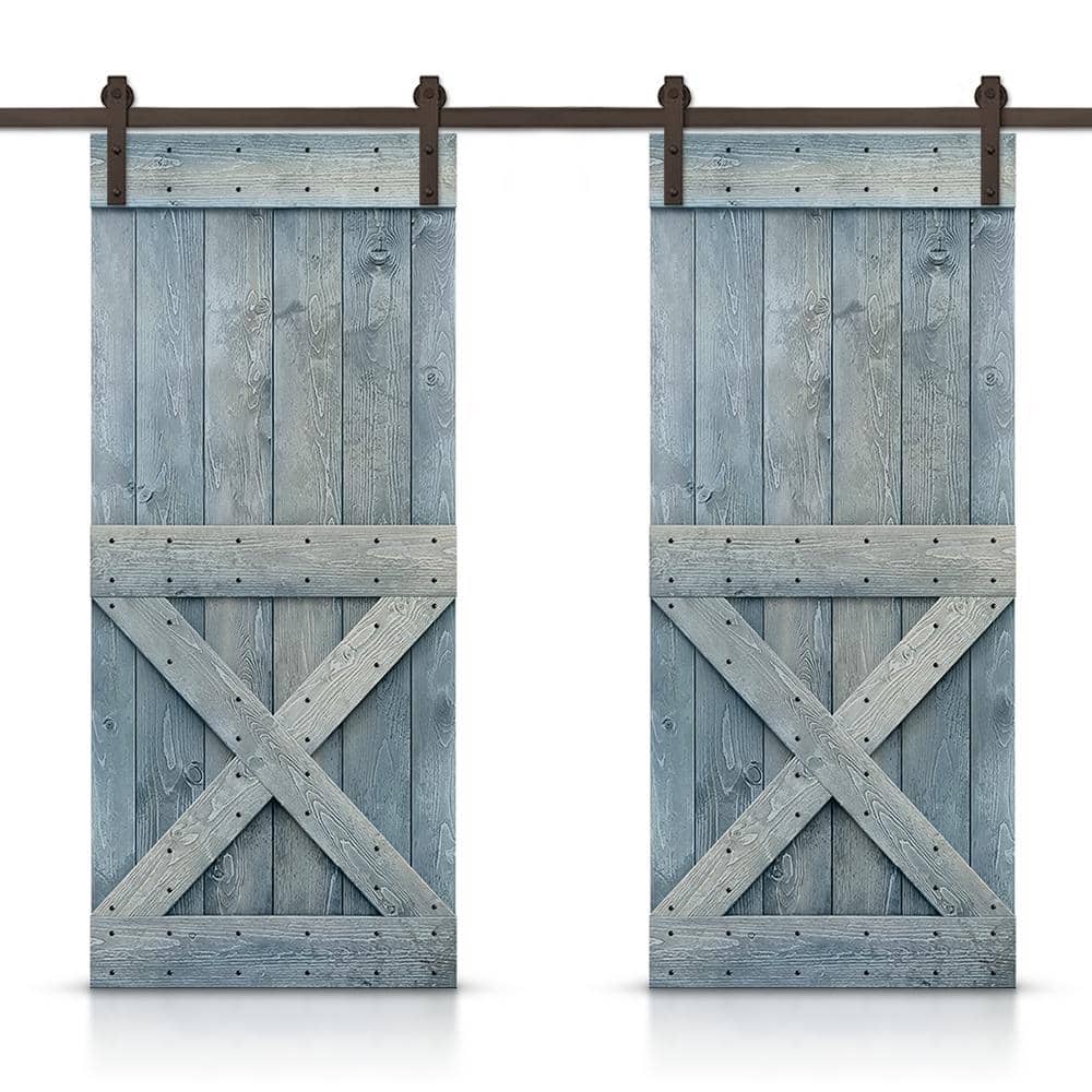 Mini X 52 in. x 84 in. Denim Blue Stained DIY Solid Pine Wood Interior Double Sliding Barn Door with Hardware Kit price history on PriceWatchPro