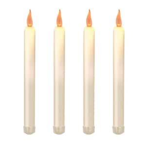 Flameless 9.25 in. Off White with Amber Glow Plastic Tapered Candles (4 Count)