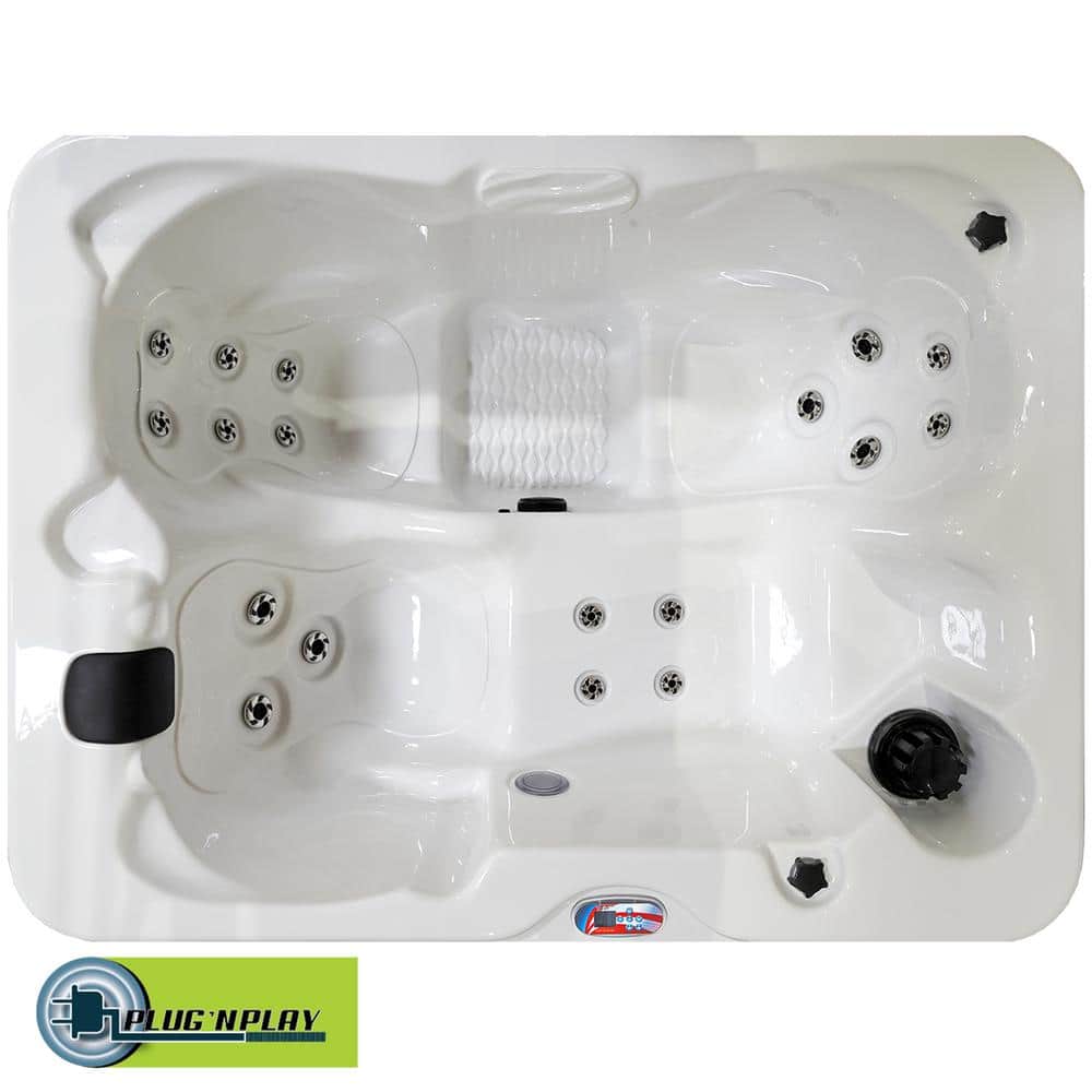 White Acrylic 3-Person Rectangle Hot Tub with 18 Jets