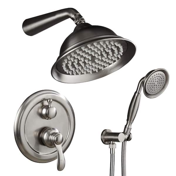 ELLO&ALLO 2-Handle 2-Spray of Rain Shower Faucet 8 in. Round Shower Head with Handheld Kit in Brushed Nickel (Valve Included)