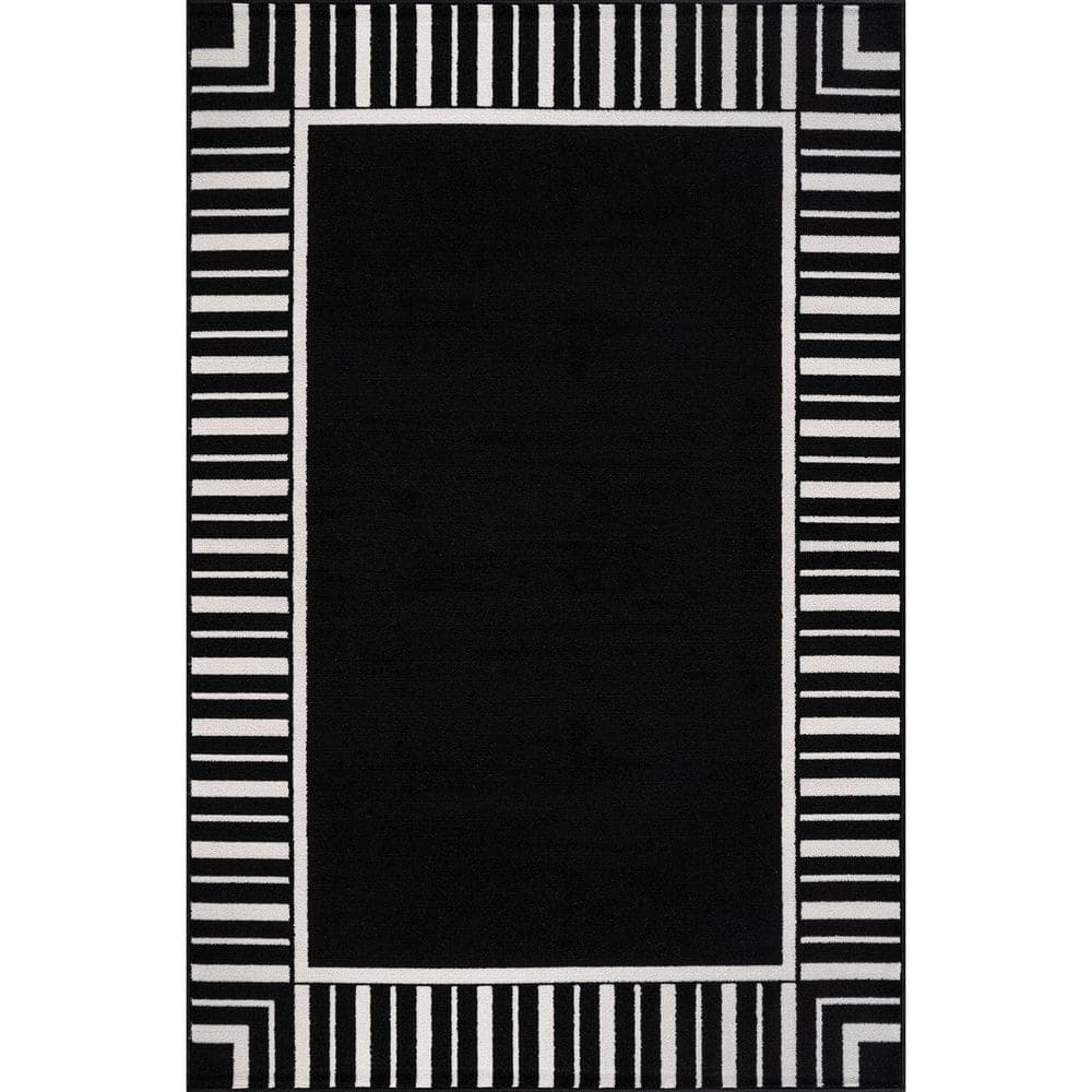 Edge Black 9 ft. x 12 ft. Rubber Back Washable Geometric Border Indoor Outdoor Patio Area Rug price history on PriceWatchPro
