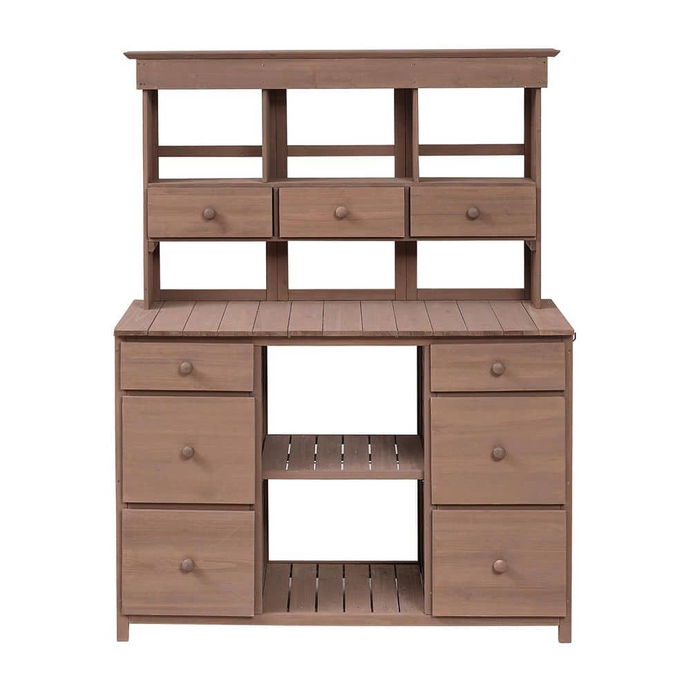 50.1 in. W x 65.7 in. H Brown Potting Bench Table with Storage