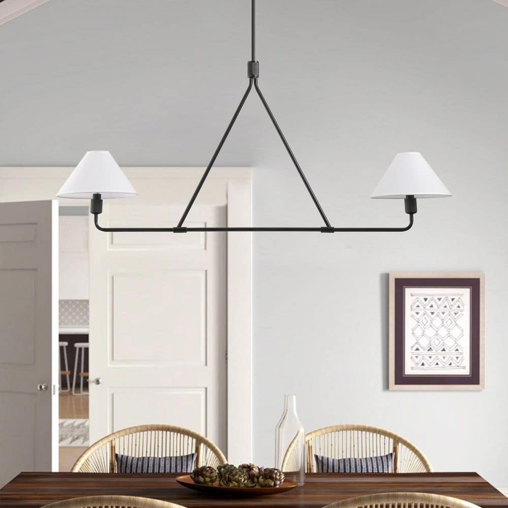 46.45 in. 2-Light Kitchen Island Linear Chandelier Classic Matte Black Pendant Light with fabric shades price history on PriceWatchPro
