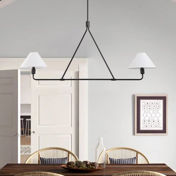 aiwen 46.45 in. 2-Light Kitchen Island Linear Chandelier Classic Matte Black Pendant Light with fabric shades