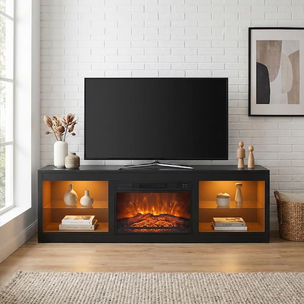 IHOMEadore 66 in. Black TV Stand Fits TVs Up to 75 in. with 23 in