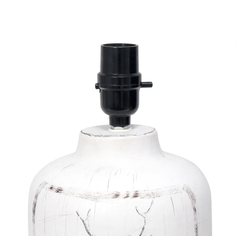 White Ceramic Deer Print Nightstand Lamp with Linen Shade