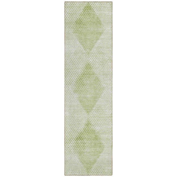 Mint Green 2 ft. x 8 ft. Woven Geometric Runner Indoor/Outdoor Area Rug
