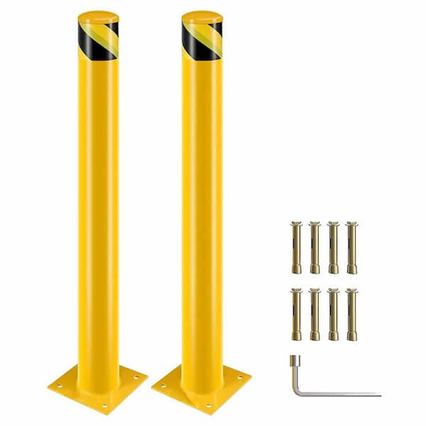 48 in. H x 4.5 in. D Yellow Steel Bollard Post for Traffic-Sensitive Area, Garage or Parking Lot (Set of 2)