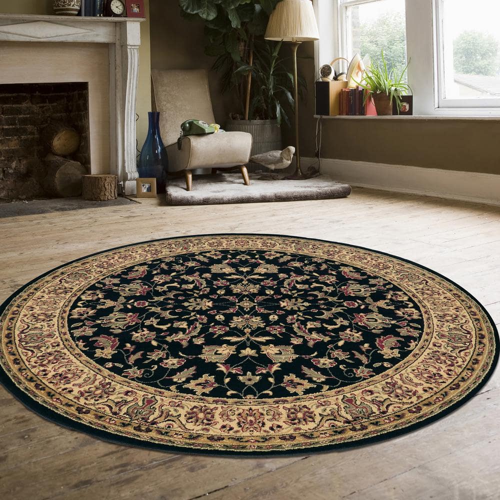 Castello 5'3" Round Black Synthetic Easy Care Rug