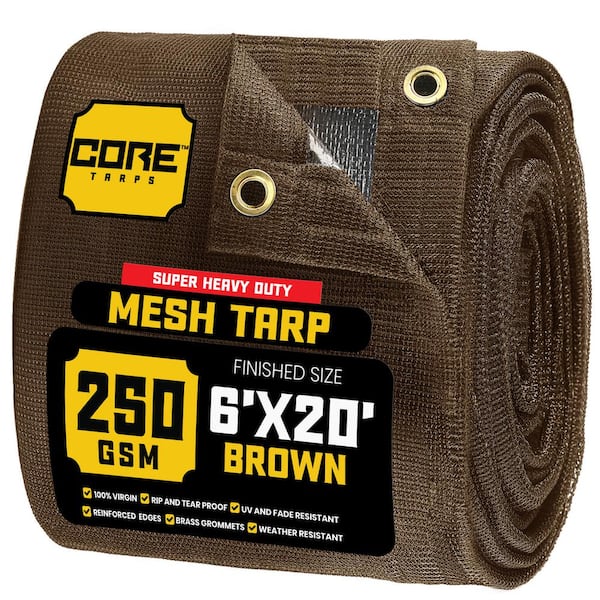 6 ft. X 20 ft.  Brown 250 GSM 7.5 oz. Heavy Duty Mesh Tarp, UV Resistant