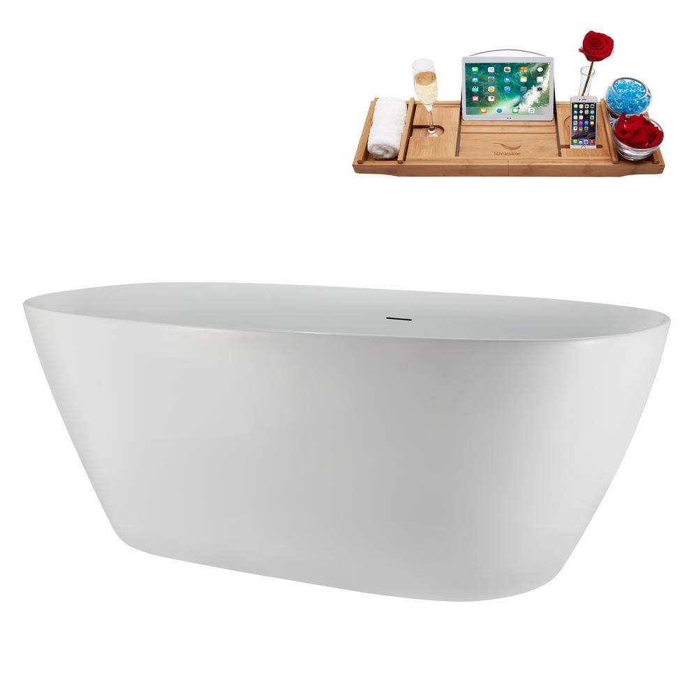 67" White Acrylic Freestanding Soaking Tub with Tray