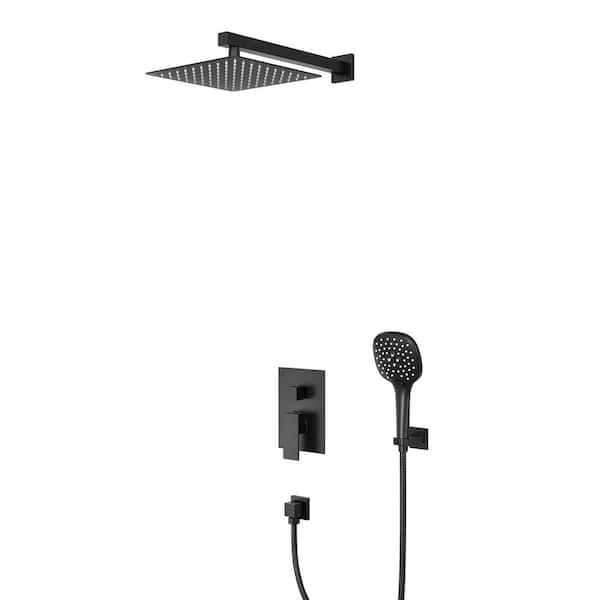 Crozet 2-Spray 10 in. Dual Shower Head Wall Mount Square Fixed and Handheld Shower Head 1.8 GPM in Matte Black