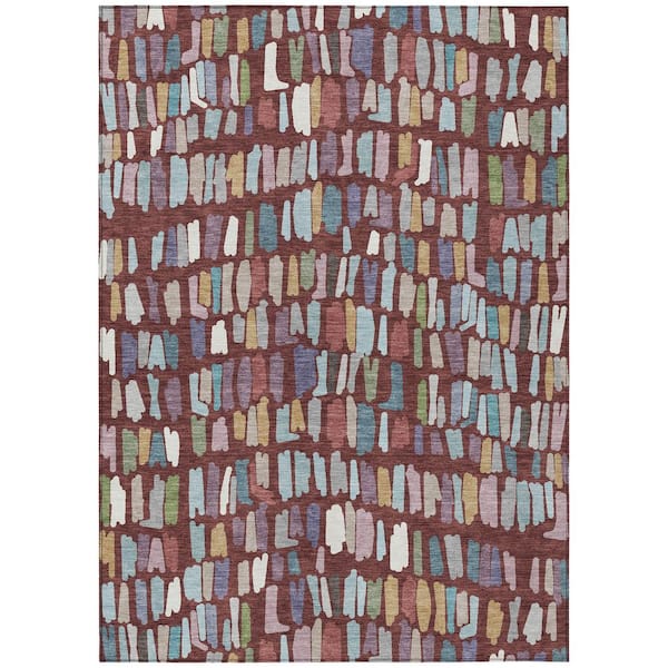 Chantille Machine Washable Indoor/Outdoor Abstract ACN2377 Burgundy 5 ft. x 7 ft. 6 in. Area Rug