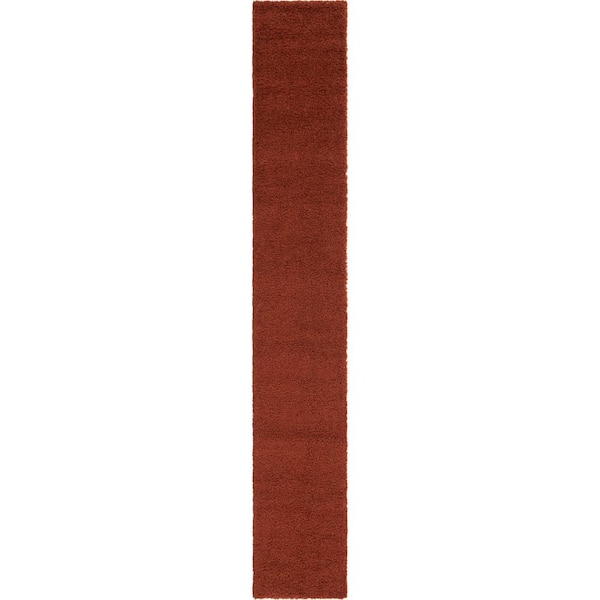 Unique Loom Solid Shag Terracotta 16 ft. Runner Rug