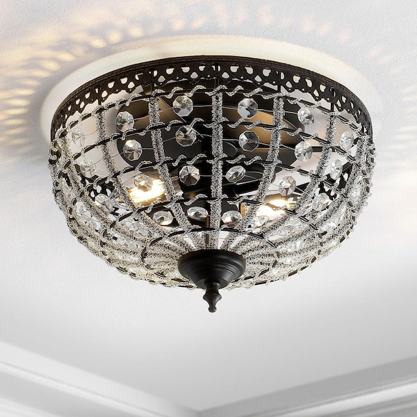 JONATHAN Y Anita 12.25 in. Black/Clear Low-Ceiling Metal/Acrylic LED Flush Mount
