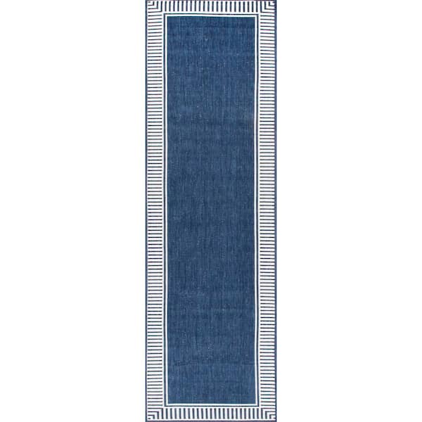 Asha Simple Striped Navy 2 ft. x 6 ft. Outdoor Runner Rug