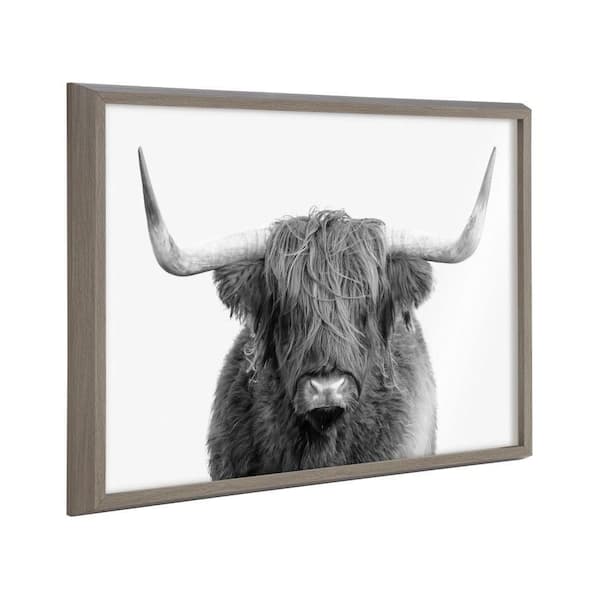 Kate and Laurel Blake B and W Highland Cow No. 1 Portrait by Amy Peterson Art Studio Framed Glass Art Print 18 in. x 24 in.