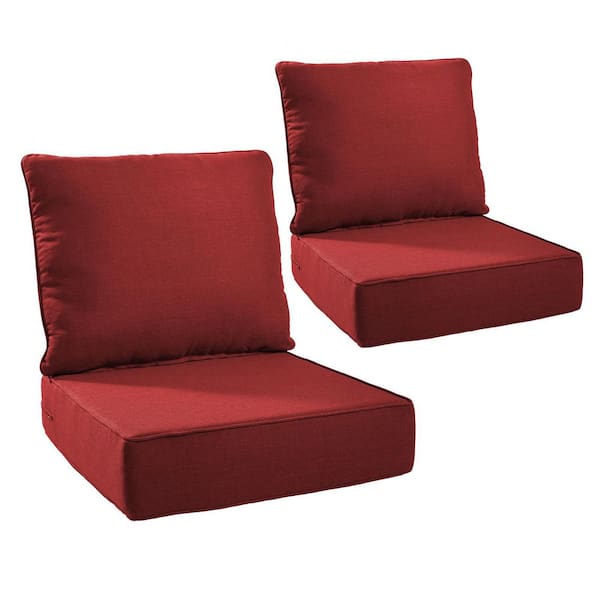 22 in. W x 24 in. D x 6 in. Thick Square 4-Piece Deep Seating Outdoor Lounge Chair Red Cushion