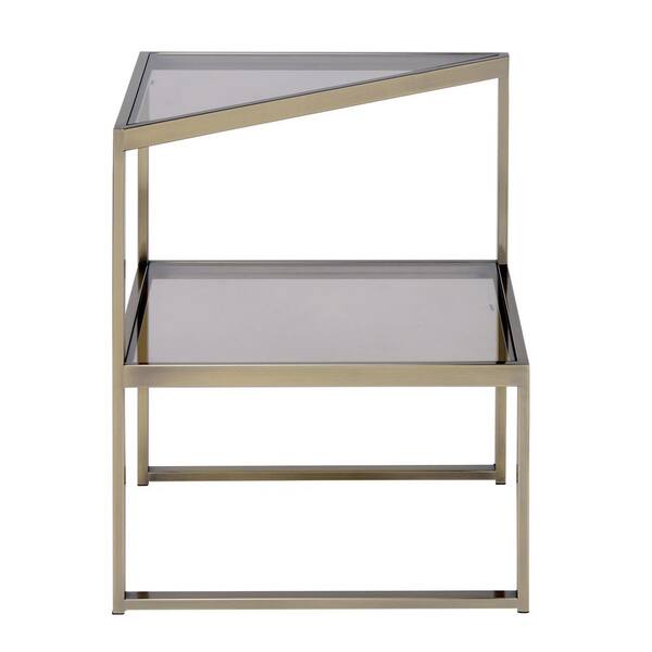 Benjara 18 in. W Gold and Clear Modern Style Two Tiered Metal and Glass End Table