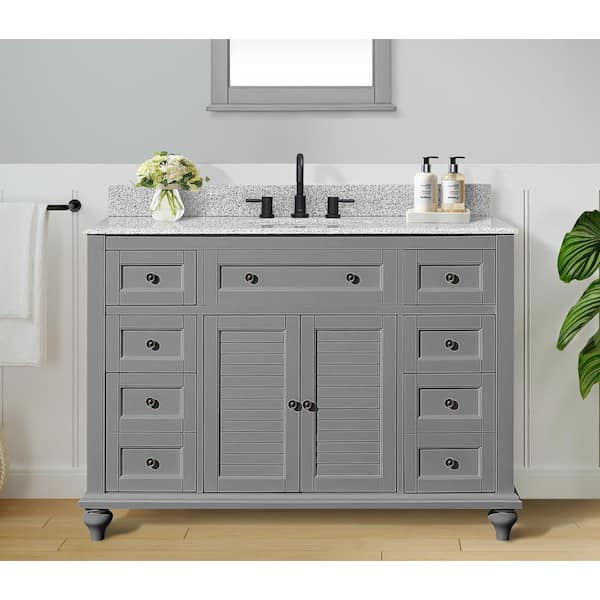 Home Decorators Collection Hamilton 49 in. W x 22 in. D x 35 in. H Single Sink Freestanding Bath Vanity in Gray with Gray Granite Top