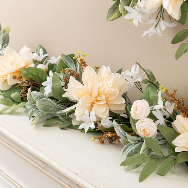 Glitzhome 6 ft. Artificial Peach Dahlia Floral Garland 2015700006