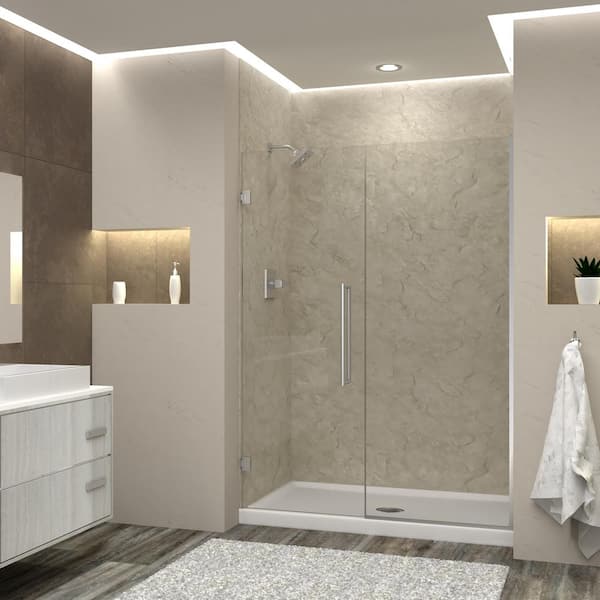 Transolid Elizabeth 57.5 in. W x 76 in. H Hinged Frameless Shower Door in Brushed Stainless with Clear Glass