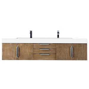 Mercer Island 72.5 in. W x 019 in.D x 18.3 in. H Double Bath Vanity in Latte Oak with Solid Surface Top in Glossy White