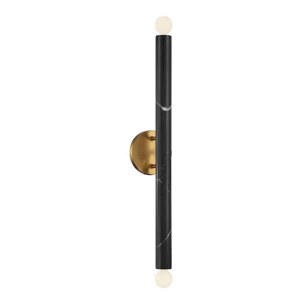 Callaway 2-Light Black Marble with Warm Brass Wall Sconce