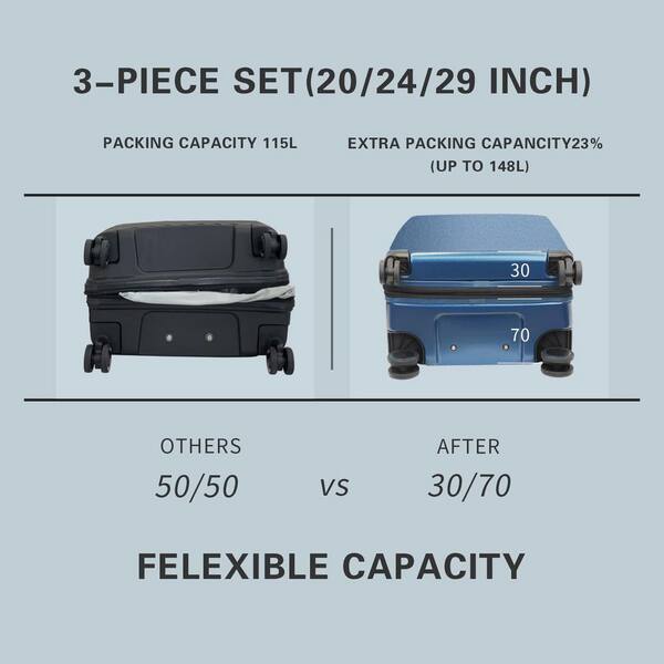 Vebreda Luggage Sets 3 Piece 20/24/28 inch Suitcase Sets Hardside Luggage  Set, Navy Blue 