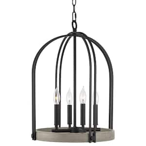 Sinclair 60-Watt 4-Light Sandblasted Black Farmhouse Pendant Light, No Bulb Included