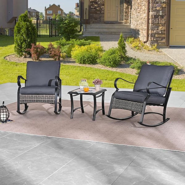 TOP HOME SPACE 3-Piece Metal Patio Conversation Set with Dark Gray Cushions