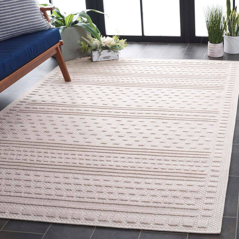 Beige Geometric 8' x 10' Synthetic Easy Care Rug