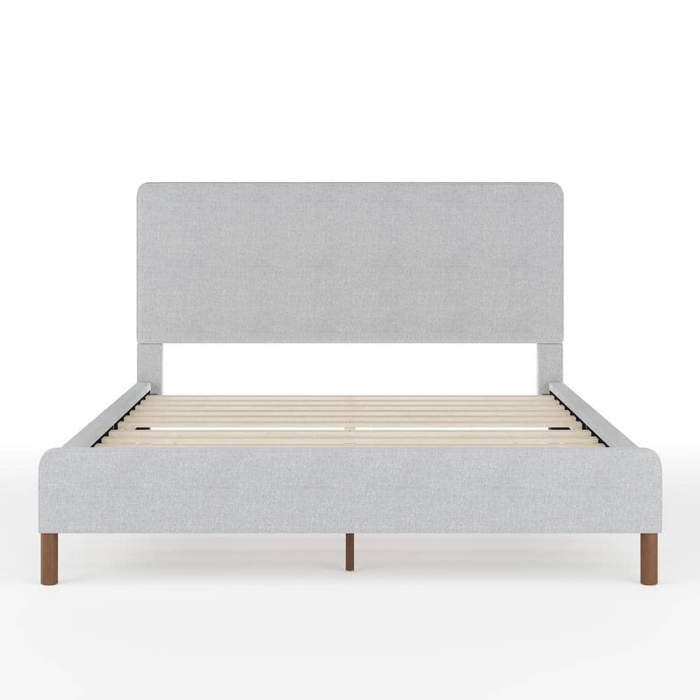 Gray Queen Upholstered Platform Bed with Linen Headboard
