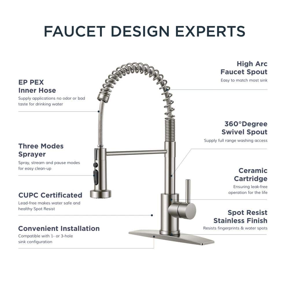Brushed Nickel High-Arc Kitchen Faucet with Pull-out Spray