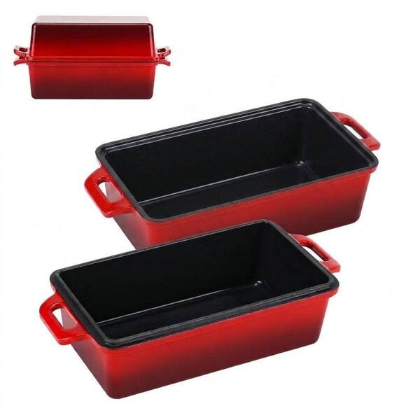 9 x 5 in. Enameled Cast Iron Loaf Pan Set with Lid, 2-Piece, Even Heat Baking for Bread, Cake, and Meatloaf, Red