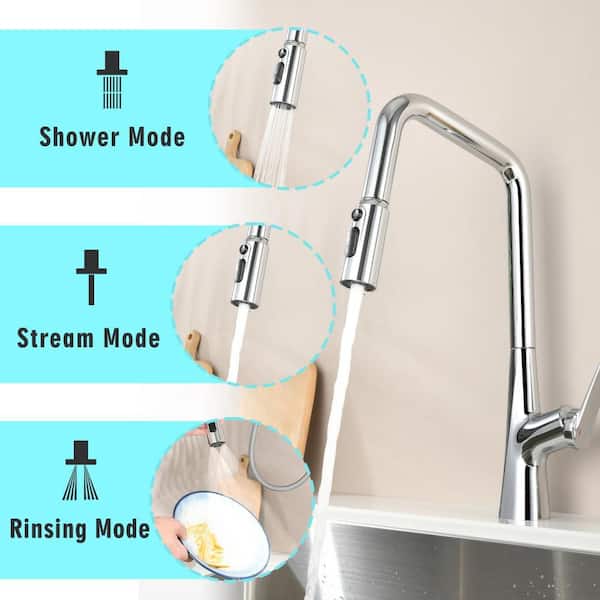 16.7 in. Single-Handle Kitchen Faucet with Pull Down Sprayer and 360 °Swivel Spout in Chrome