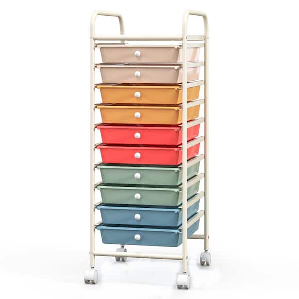 Costway 30 in. Hx13 in.W Macaron 10 Drawers Rolling Storage Cart