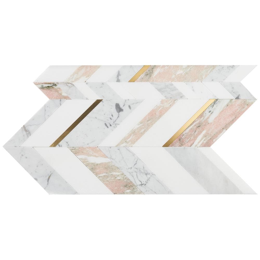Xander 12" x 18" Polished Marble and Brass Chevron Wall Tile