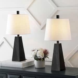 Owen 20.5 in. Contemporary Resin LED Table Lamp Set with Linen Shade and Resin Base, Black Marble Finish (Set of 2)