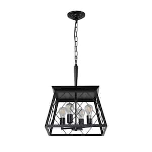 Farmhouse 4-Light Black Island Square Chandelier for Kitchen, Living Room, Dining Room with No Bulbs Included