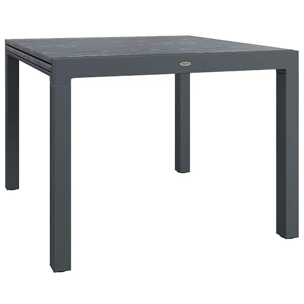 Outsunny 29.5 in. Rectangle Extendable Metal Outdoor Dining Table with Wood Effect Steel Tabletop