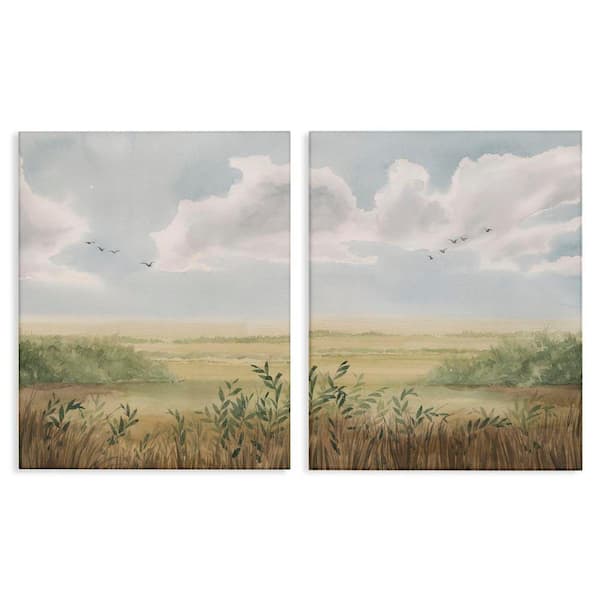 Birds over Country Pastures by Grace Popp 2 Pieces Unframed Nature Graphic Art Print 30 in. x 24 in.