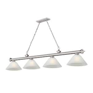 Cordon 4-Light Brushed Nickel with Angle White Linen Shade Billiard Light with No Bulbs Included