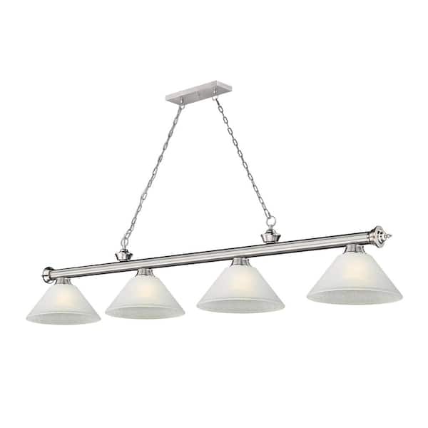 Unbranded Cordon 4-Light Brushed Nickel with Angle White Linen Shade Billiard Light with No Bulbs Included