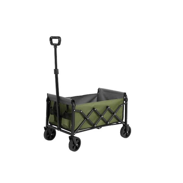 Lightweight Portable Heavy Duty Folding Beach Wagons with Wheels-Outdoor Utility Carts, Serving Cart in Army Green
