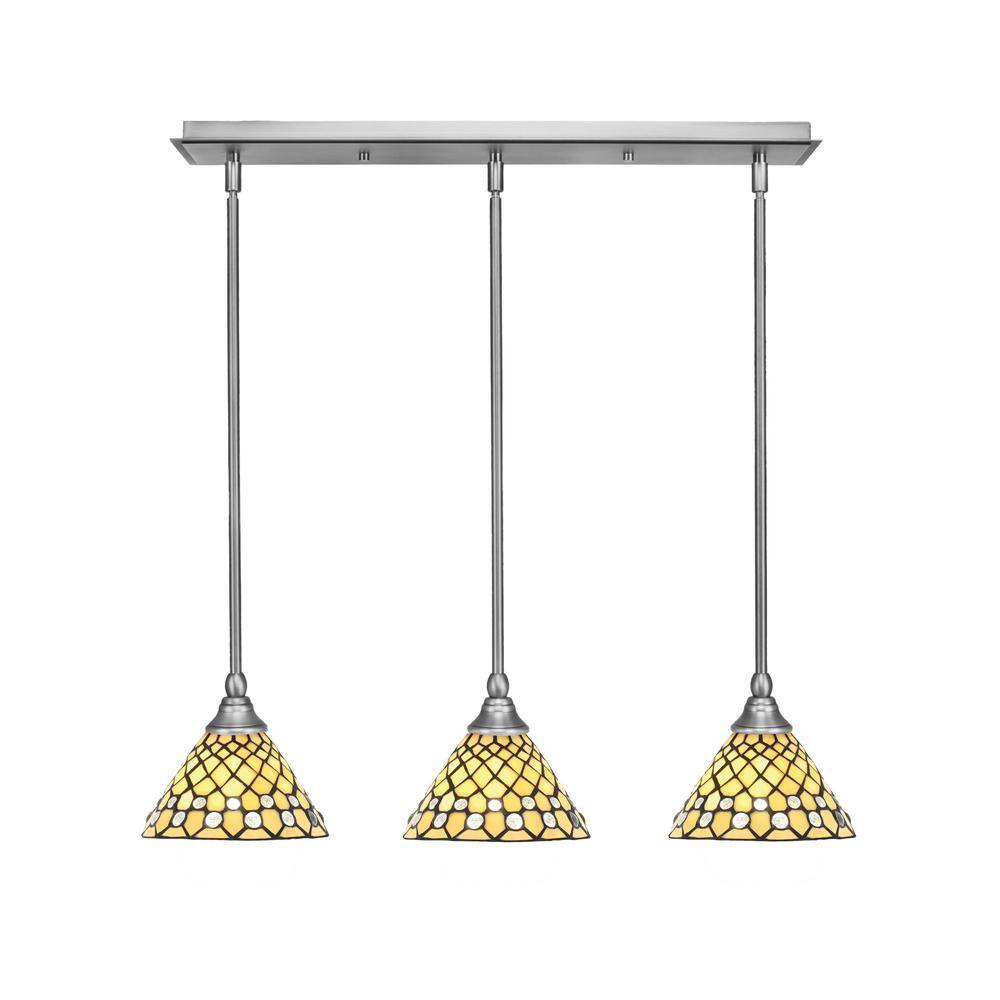 Livingston 100-Watt 3-Light Nickel Shaded Pendant Light with 7 in. Starligh