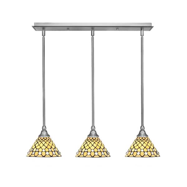 Livingston 100-Watt 3-Light Nickel Shaded Pendant Light with 7 in. Starlight Art Glass Shades, No Bulbs