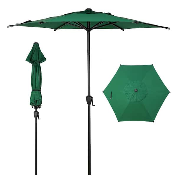 Abba Patio Lyon 7.5 ft. Steel Market Solar Horizontal Tilt Patio Umbrella in Dark Green