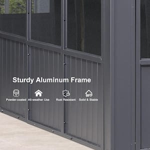 12 ft. x 14 ft. Gray Sunroom Hardtop Gazebo Solarium Galvanized Double Roof All-Weather Aluminum Outdoor Screen House